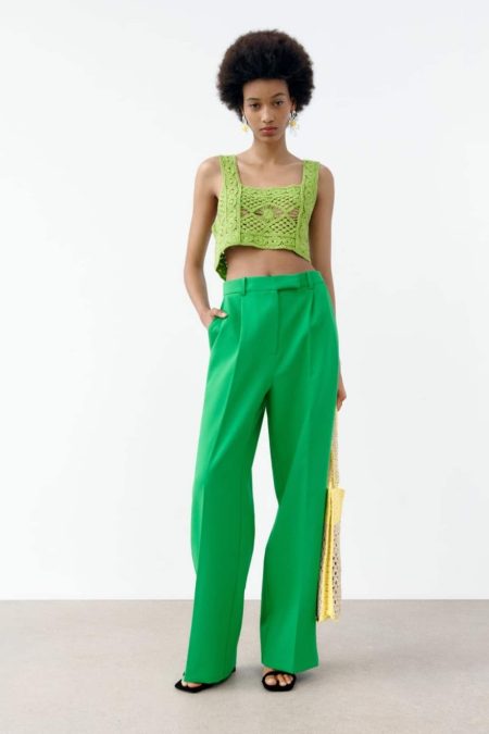 Zara πράσινο φαρδύ παντελόνι