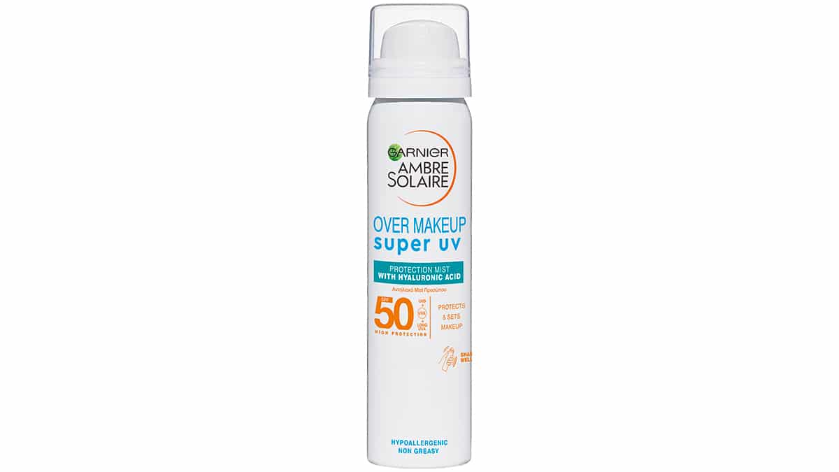 Αντηλιακό mist προσώπου με υαλουρονικό οξύ, Over Makeup Super UV SPF50, Ambre Solaire, Garnier