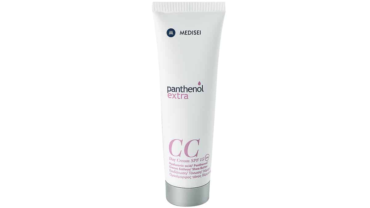 Ενυδατική κρέμα ημέρας με χρώμα και SPF15/UVA για ομοιόμορφο τόνο της επιδερμίδας και ελαφριά κάλυψη, CC Day Cream SPF15/UVA, Panthenol extra (στα Φαρμακεία)