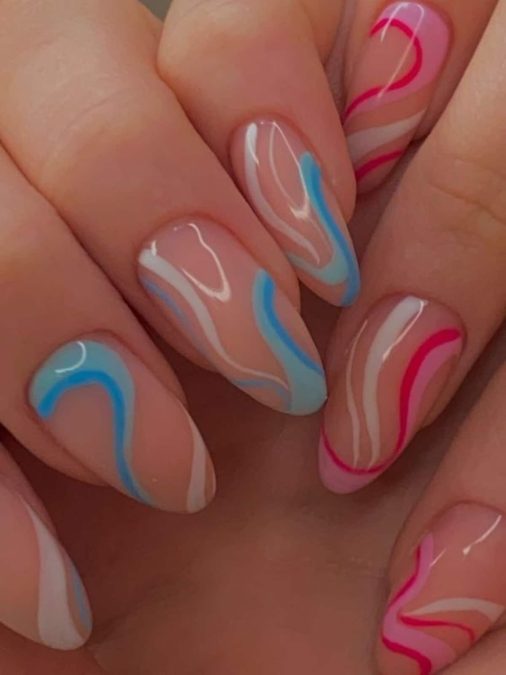 blue pink pastel nails
