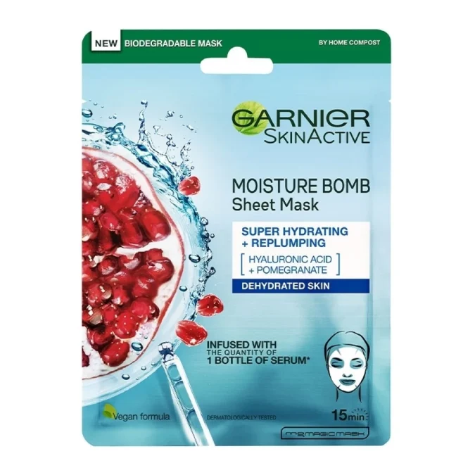 Υφασμάτινη μάσκα προσώπου για ενυδάτωση, SkinActive, Moisture Bomb, Sheet Mask, Garnier, €3,14